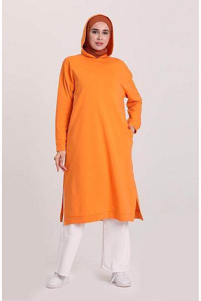 sefamerve Orange Hooded Sports Tunic 3007-18