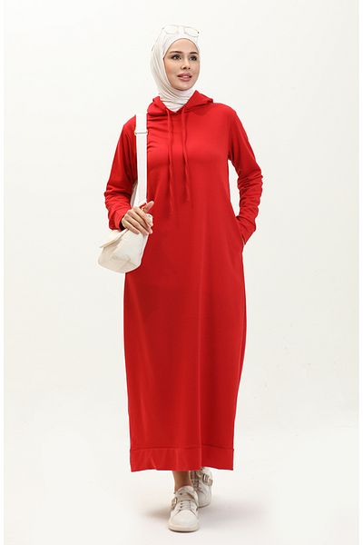 sefamerve Rotes Sportkleid mit Kapuze – 0190-01, zwei Fäden
