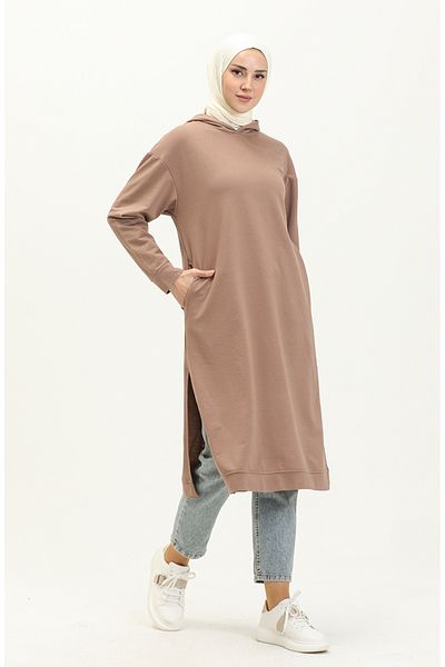 sefamerve Αθλητικό χιτώνα με κουκούλα Milk Coffee - 3007-24