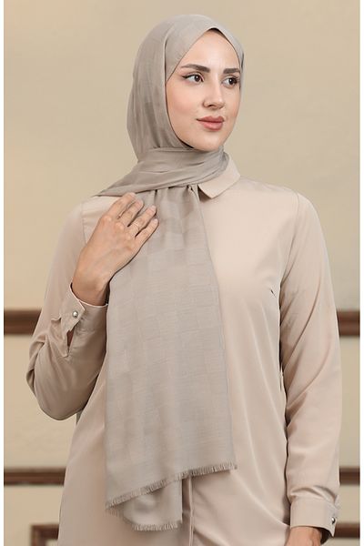 sefamerve Βαμβακερό σάλι Mink Jacquard - 2071-07