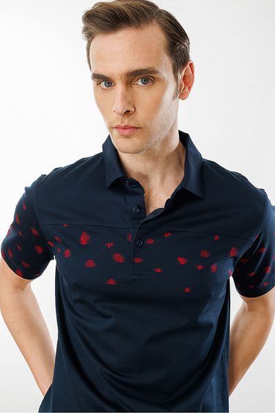 Desen Triko Ανδρικό μπλουζάκι Mercerized με γιακά πόλο Navy Blue_8