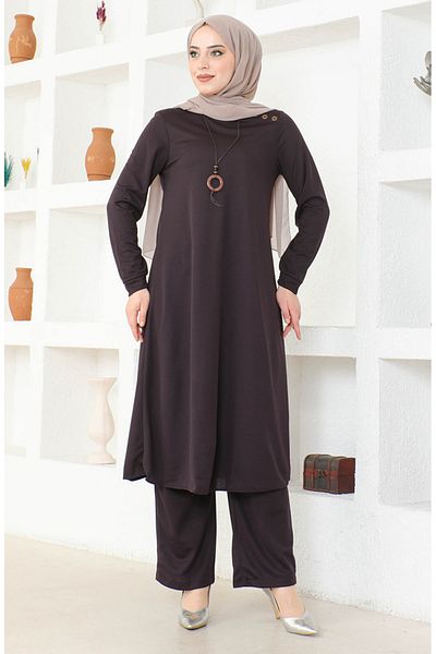 sefamerve Set tunică și pantaloni cu pandantiv prune - 0580-05