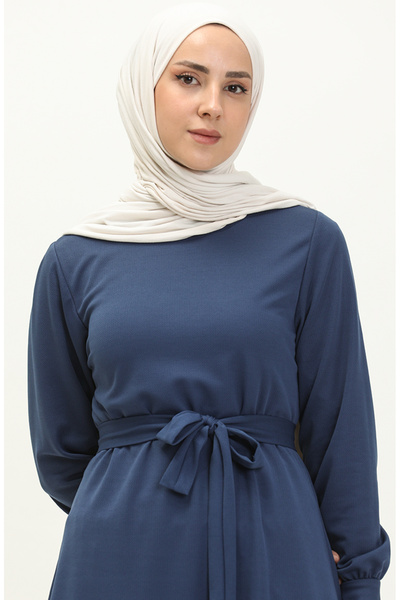 sefamerve Indigo Belted Tunic and Trousers Set - 0690-11
