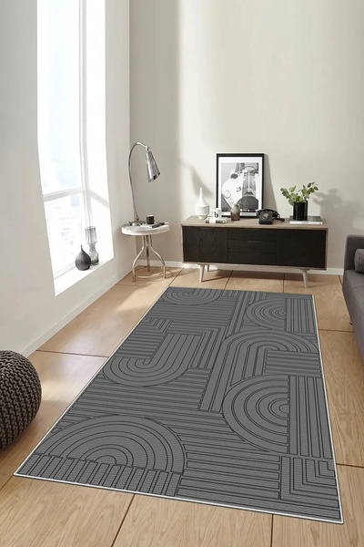 Hülya Home Salon Halısı Geometrik İskandinav Eskitmeli Dijital Baskı Yıkanabi...