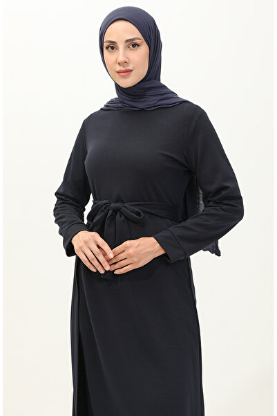 sefamerve Σκούρο μπλε τουνίκ και παντελόνι σετ δύο τεμαχίων - με σκίσιμο λεπτομέρεια 0664-09