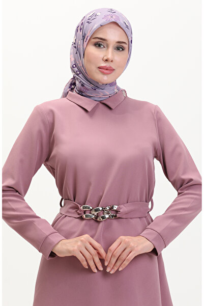 sefamerve Zincir Kemerli Tunik Pantolon İkili Takım 70007-03 Koyu Lila