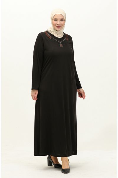 sefamerve Μαύρο Κεντημένο Φόρεμα Plus Size - 4950-01