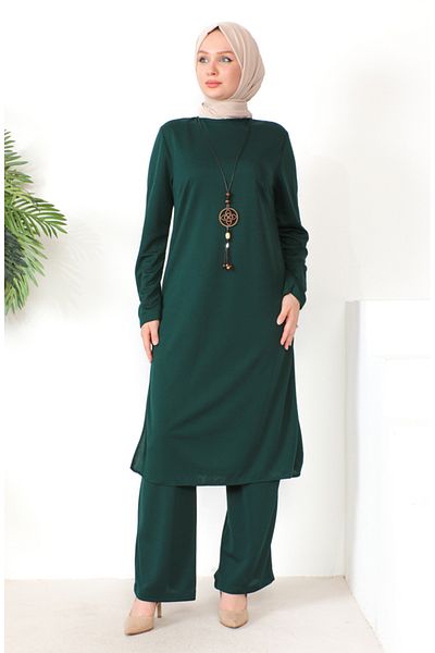 sefamerve Σετ κρεμαστό χιτώνα και παντελόνι Emerald Green - 8585-05