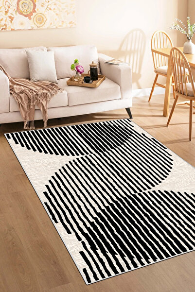 df home Salon Halısı Geometrik İskandinav Eskitmeli Dijital Baskı Yıkanabilir...