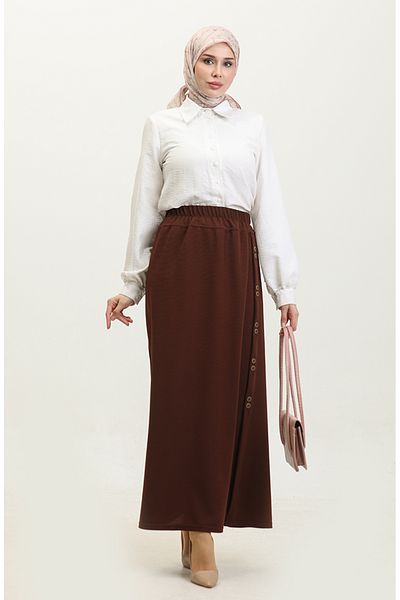 sefamerve Λεπτομερής φούστα Tan Plus Size Button 4206-02