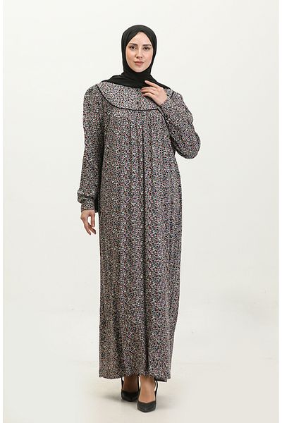 sefamerve Φόρεμα Viscose Plus Size Print - 4473G-04 Μαύρο αποξηραμένο τριαντάφυλλο