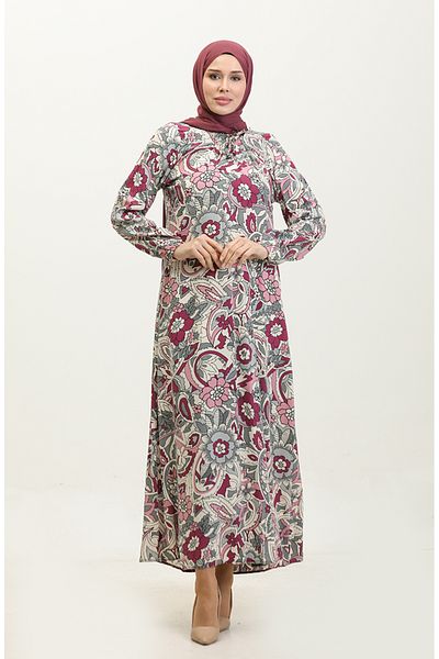 sefamerve Φόρεμα βισκόζης με στάμπα Dusty Rose Plus Size - 44851E-03