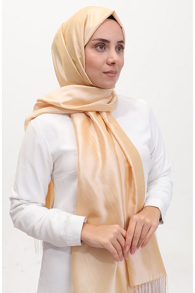 sefamerve Light Beige Tasseled Taffeta Shawl 1267-55