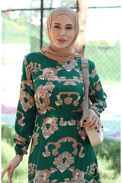 sefamerve Φόρεμα βισκόζης με μοτίβο πράσινου βιζόν - 81872A-04