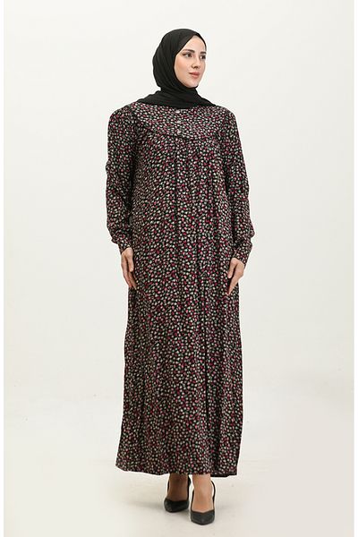 sefamerve Φόρεμα με στάμπα Viscose Plus Size - 4473A-04 Μαύρο Χακί