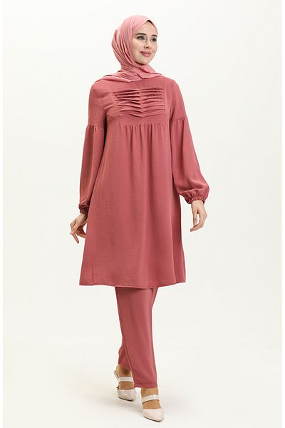 sefamerve Tesatura Aerobin - Set de două tunică și pantaloni cu nervuri 0001-03 Dusty Rose