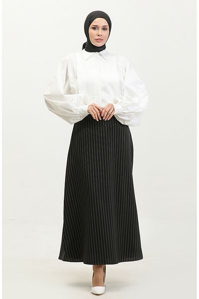 sefamerve Μαύρη ριγέ φούστα Lycra 4804-01
