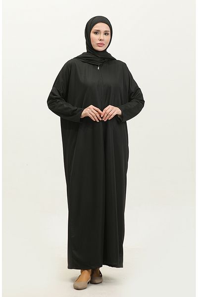 sefamerve Praktisches einteiliges Gebetskleid mit Hijab, Schwarz 1980-01