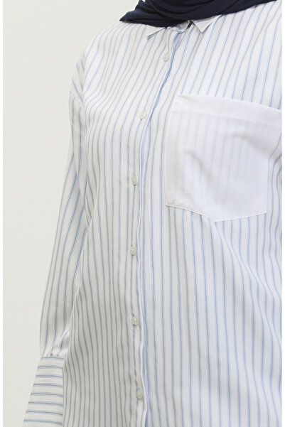 sefamerve Cămașă cu dungi cu garnitură albastră - 4815-02