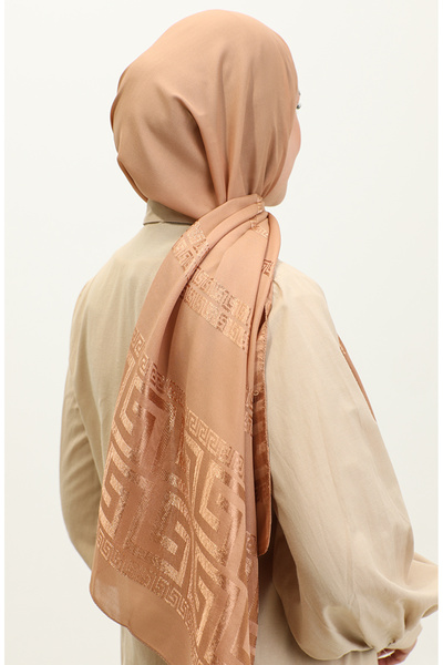 sefamerve 2070-09 Μοντέλο Jacquard Gold Chiffon Shawl