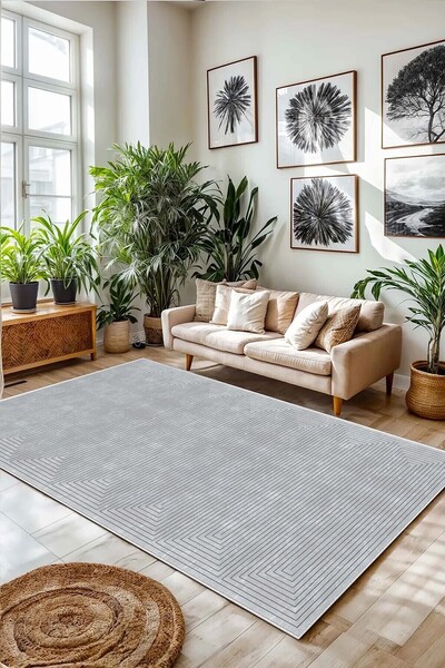 MNC HOME Salon Halısı Geometrik İskandinav Eskitmeli Dijital Baskı Yıkanabili...