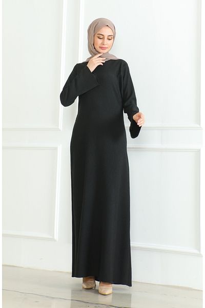 sefamerve Bürümcük Fabric Απλό Αθλητικό Φόρεμα 1003-05 Μαύρο