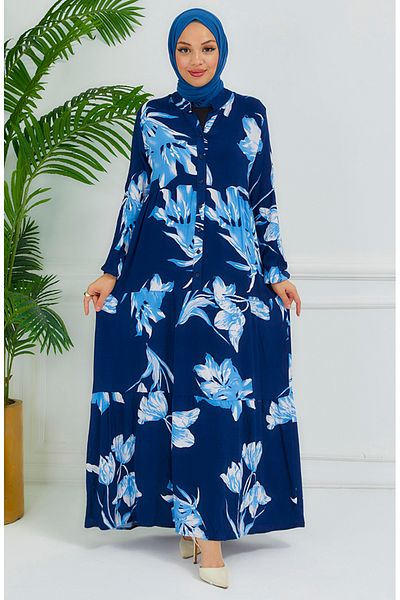 sefamerve Φόρεμα Navy Blue Floral Print - 4094-02