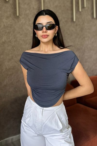 boutiquen Smoked Blouse with Gathered Sides and Peplum Collar