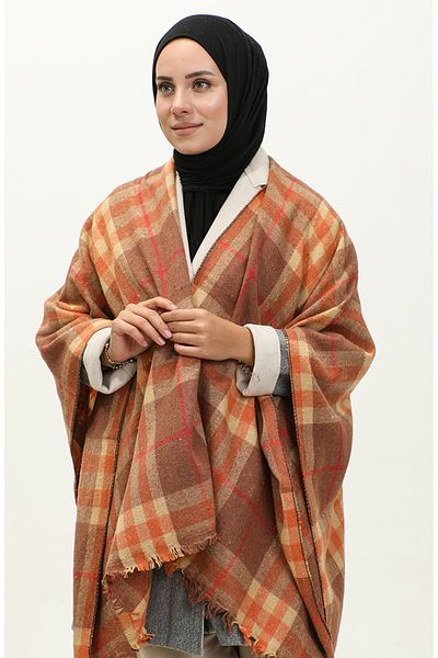 sefamerve 2053-03 Poncho în carouri din coajă de ceapă