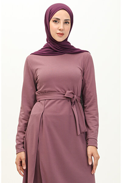 sefamerve Dark Lilac Tunic and Trousers Double Set - Slit Detail 0664-04