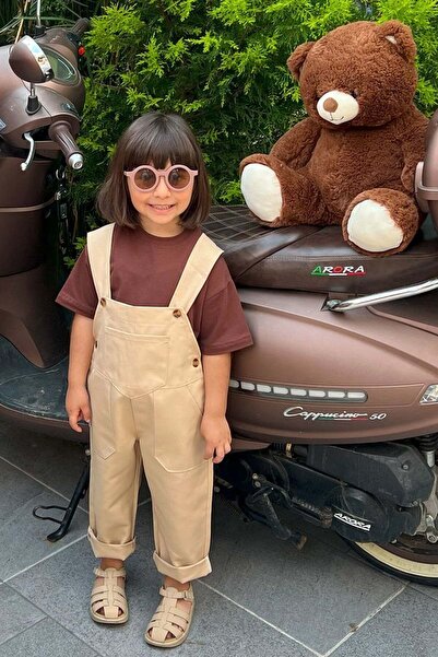 Ceylan Otantik Cream Duck Linen Salopet Kids Jumpsuit