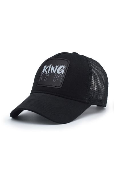 Trucker King Black Model Interchangeable Emblem Mesh Cap Black
