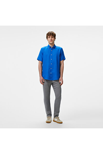 Nautica Erkek Mavi Classic Fit Keten Gömlek