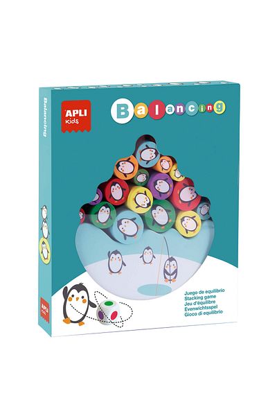 Apli Kids Joc educativ din lemn, animale in balans, 16 piese rotunde lemn multicolore, Apli, +4 ani