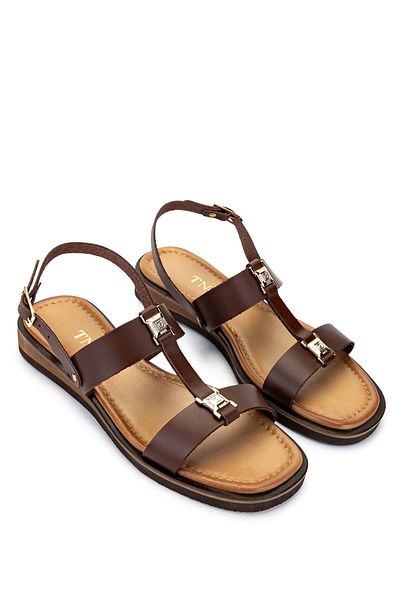 Tamer Tanca Women's Genuine Leather Brown Flat Sandals