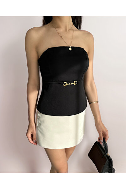 Caddebostan Moda Γυναικεία μπλούζα από κρεπ με λεπτομέρεια με αγκράφα στη μέση