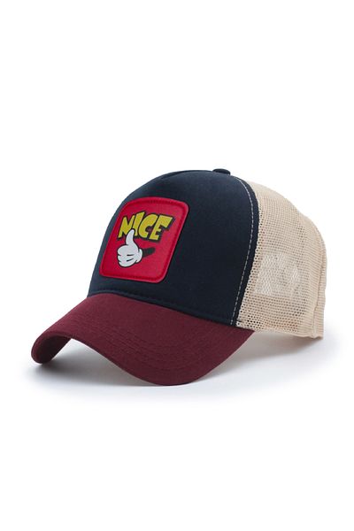 Trucker Mickey Hand Model Interchangeable Crest Mesh Hat Claret Red Navy Blue Cream