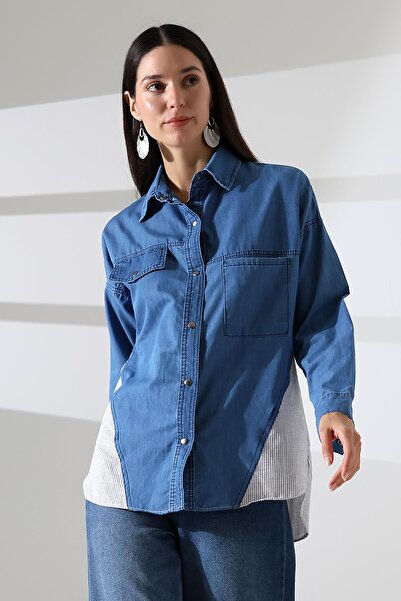 ribana Джинсова сорочка з обробкою каменем