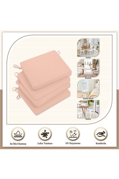 Evim Canvas 4-Piece Light Pink Liquid-Proof Stain-Proof Zippered Lace-Up Chair Cushion 40 X 40 cm