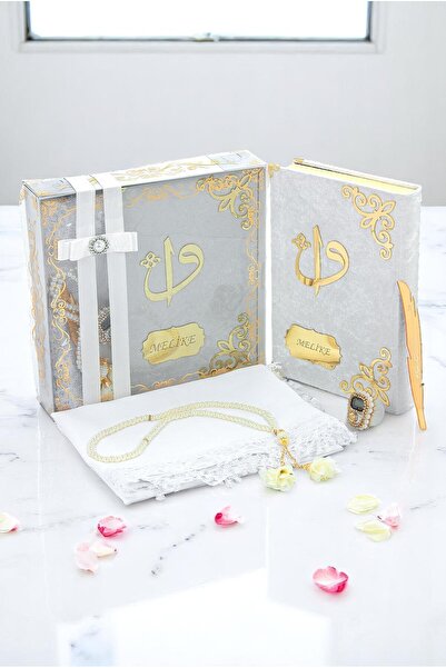 ihvan online Hediyelik İsme Özel Kuranı Kerim Seti Şal Tesbih Zikirmatik Beyaz