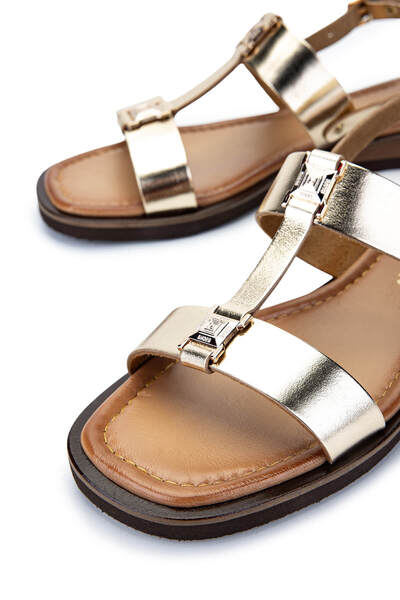 Tamer Tanca Women's Genuine Leather Gold Flat Sandals