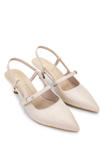 Tamer Tanca Women's Genuine Leather Beige Heeled Shoes