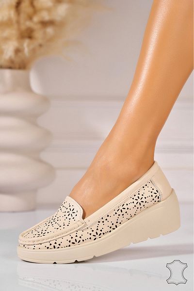 Joana Women's Loafers Natural Leather Beige Casiane