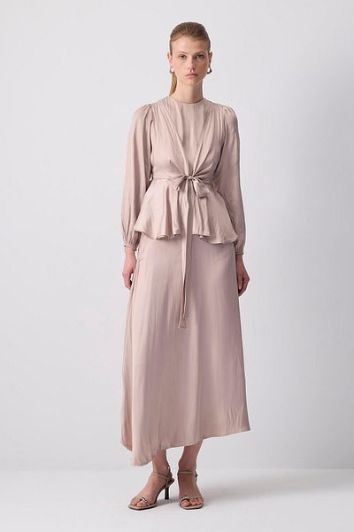 Touché Privé Front Tie Satin Skirt Set