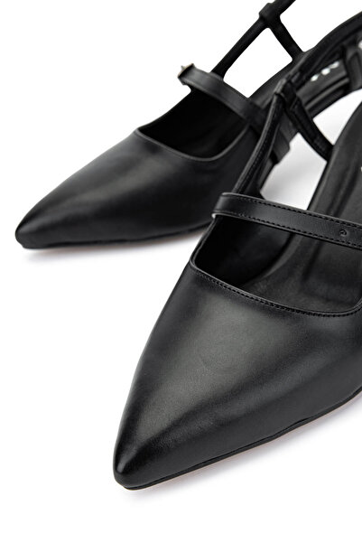 Tamer Tanca Women's Genuine Leather Black Leather Heeled Shoes