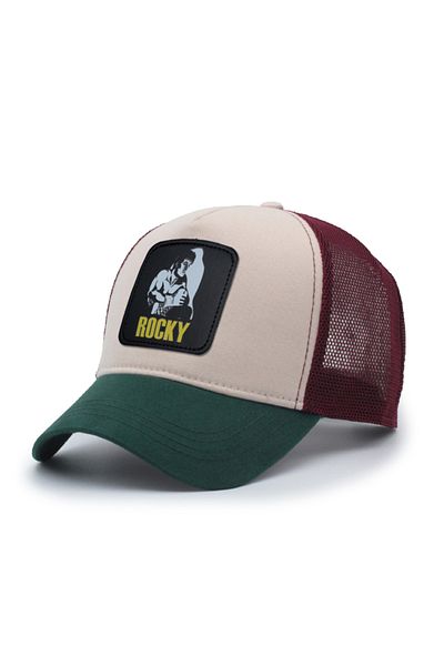 Trucker Rocky Model Interchangeable Emblem Mesh Cap Green Beige Claret Red