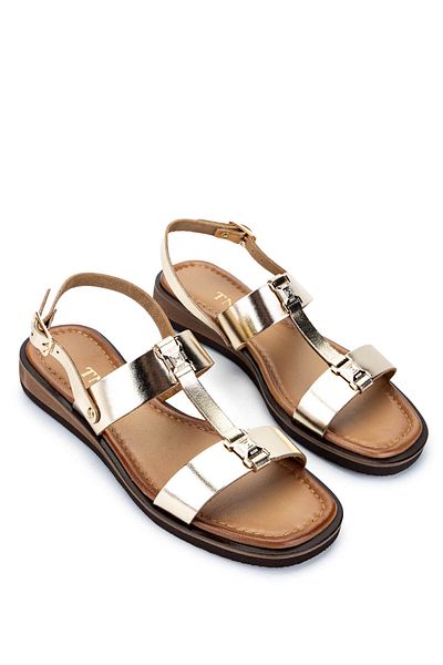 Tamer Tanca Women's Genuine Leather Gold Flat Sandals