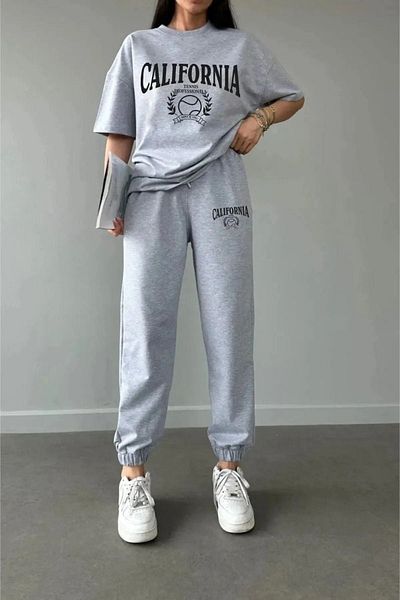 CLAYES Καλιφόρνια Μπλουζάκι τένις Φούτερ Jogger- Γκρι εμπριμέ κάτω μπλούζα αθλητική φόρμα Oversize Cycling Y