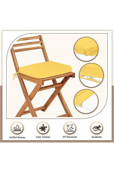 Evim Canvas 2-Piece Yellow Liquid-Proof Stain-Proof Zippered Lace-Up Chair Cushion 40 X 40 cm
