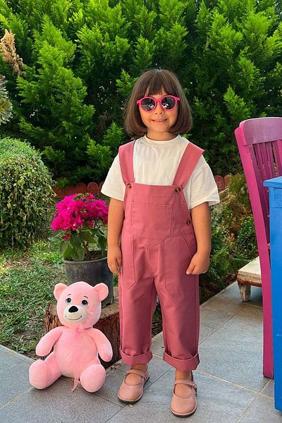 Ceylan Otantik Dusty Rose Duck Linen Salopet Kids Jumpsuit
